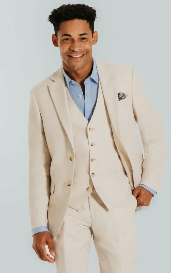 Cream Linen 3 Piece Suit thumbnail 2