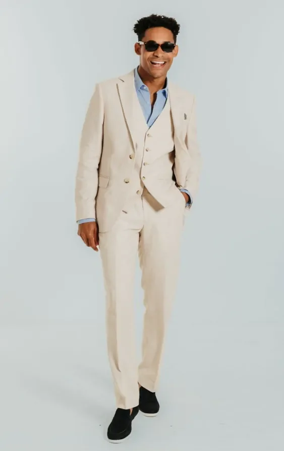 Cream Linen 3 Piece Suit thumbnail 3