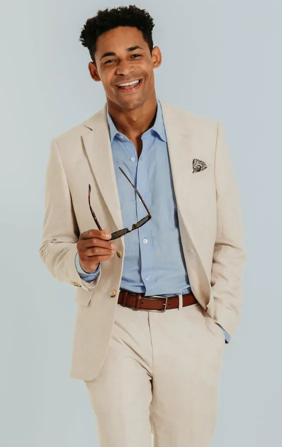 Cream Linen Slim Fit Suit Jacket thumbnail 2