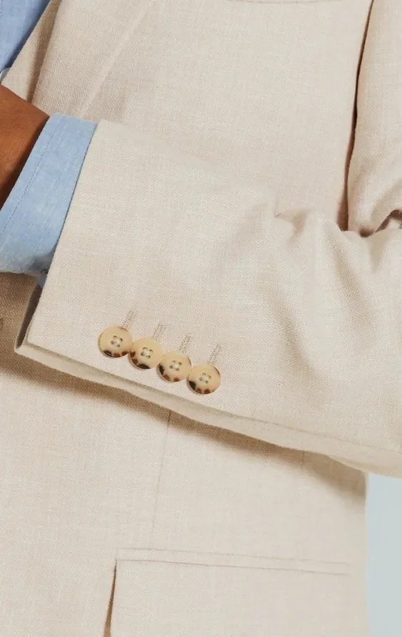 Cream Linen Slim Fit Suit Jacket thumbnail 4