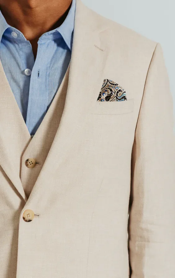 Cream Linen Slim Fit Suit Jacket thumbnail 5