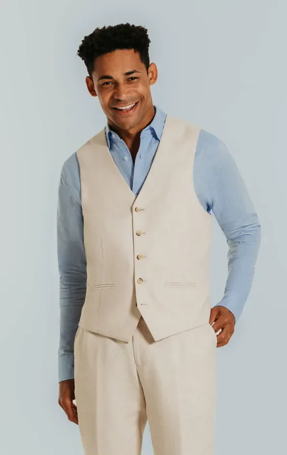 Cream Linen Slim Fit Suit Jacket thumbnail 8