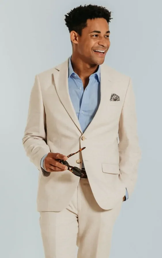 Cream Linen Slim Fit Suit thumbnail 2