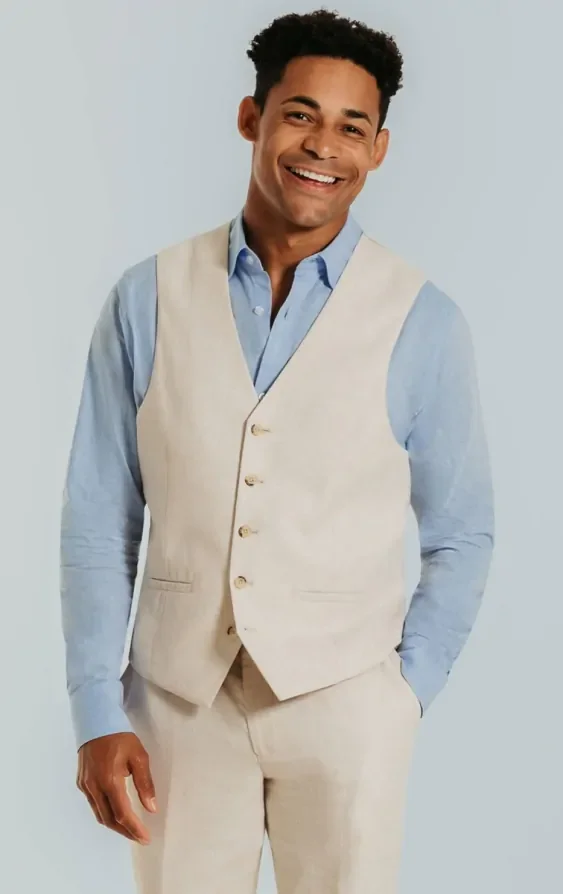Cream Linen Waistcoat thumbnail 2