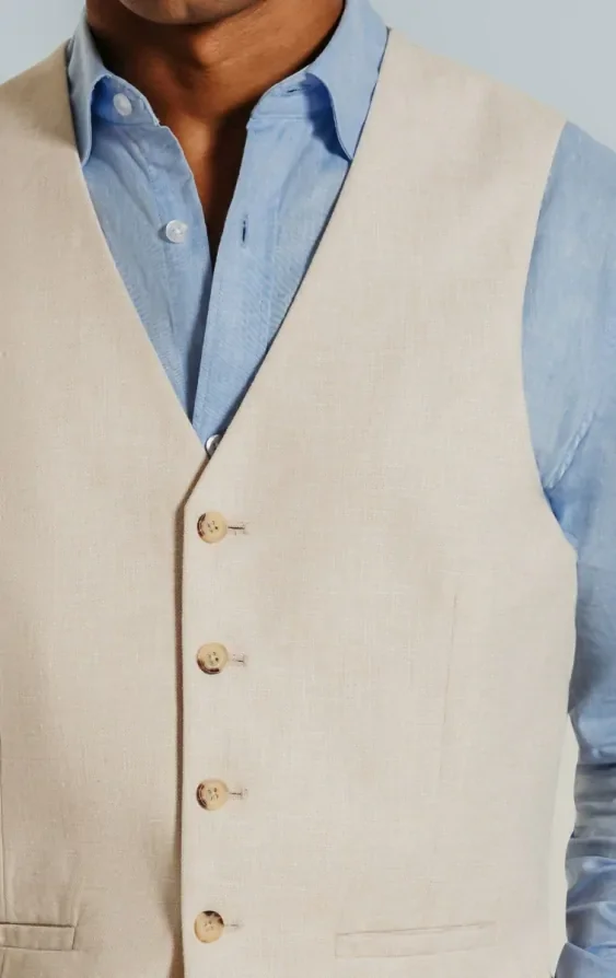 Cream Linen Waistcoat thumbnail 3