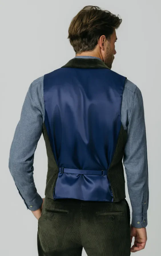 Green Corduroy Waistcoat with Notch Lapel thumbnail 4