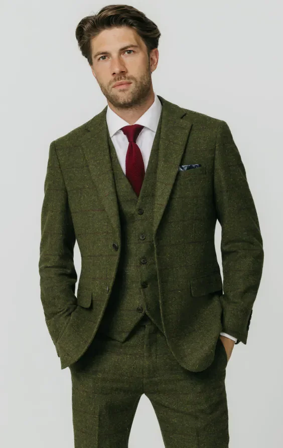 Green Windowpane Check Tweed 3 Piece Suit thumbnail 2