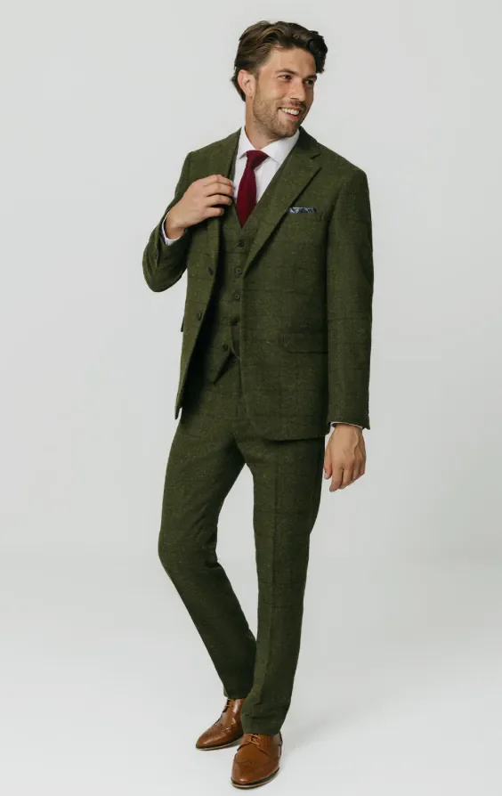 Green Windowpane Check Tweed 3 Piece Suit thumbnail 3