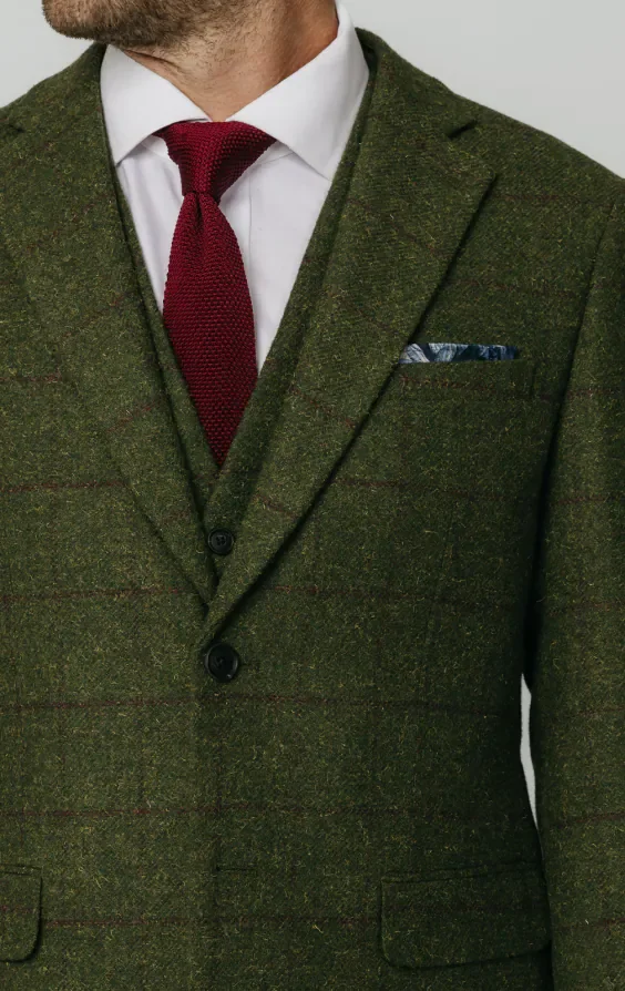 Green Windowpane Check Tweed 3 Piece Suit thumbnail 5