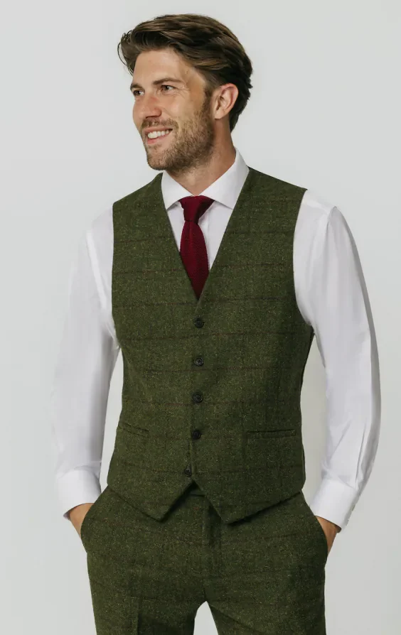 Green Windowpane Check Tweed 3 Piece Suit thumbnail 9