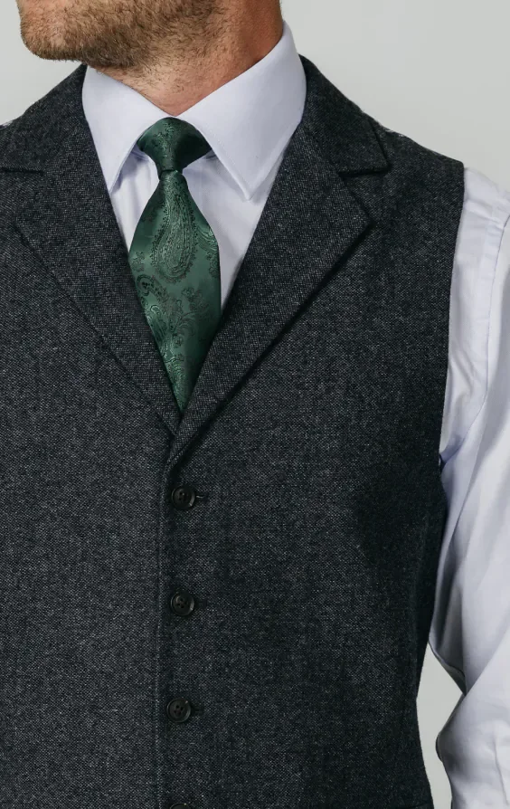 Grey Donegal Tweed Waistcoat with Notch Lapel thumbnail 3
