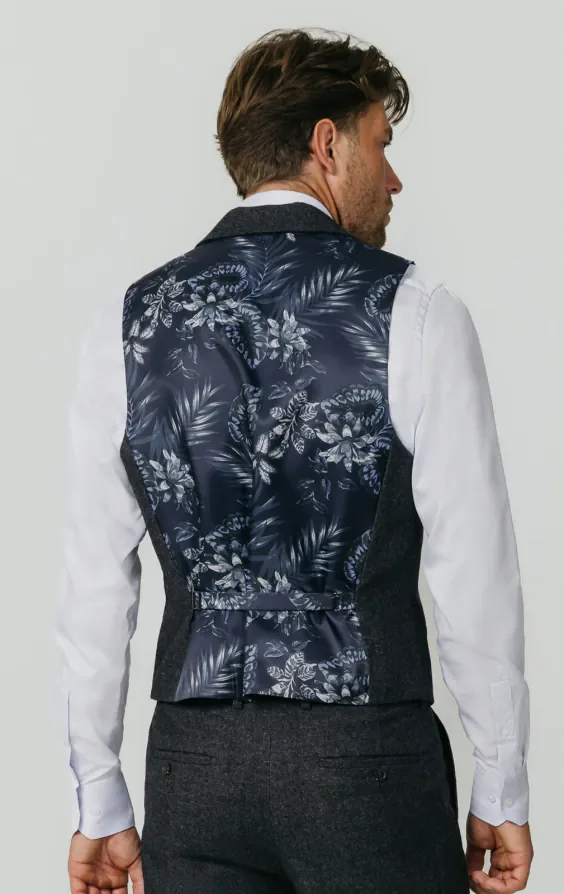 Grey Donegal Tweed Waistcoat with Notch Lapel thumbnail 4