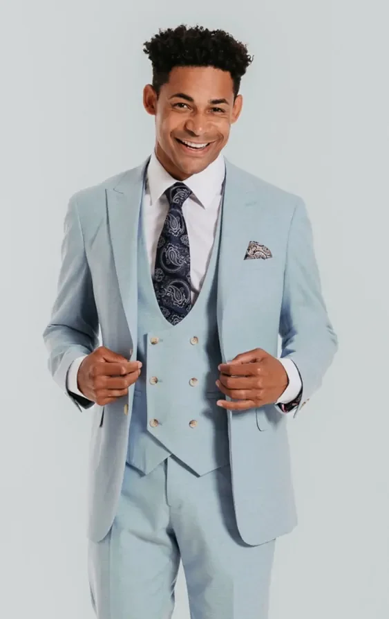 Light Blue 3 Piece Suit with Peak Lapel thumbnail 2