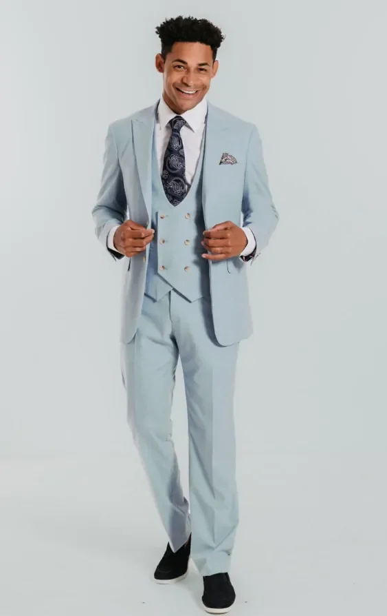Light Blue 3 Piece Suit with Peak Lapel thumbnail 3