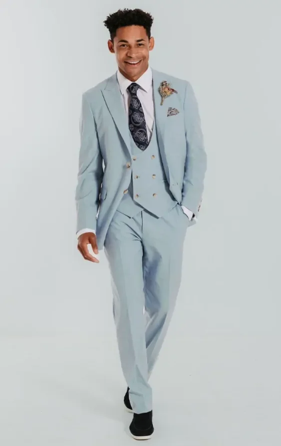 Light Blue 3 Piece Suit with Peak Lapel thumbnail 4