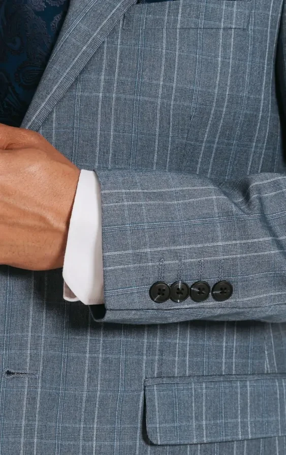 Light Blue Check Suit Jacket with Peak Lapel thumbnail 4