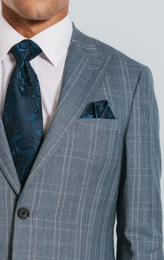 Light Blue Check Suit Jacket with Peak Lapel thumbnail 5