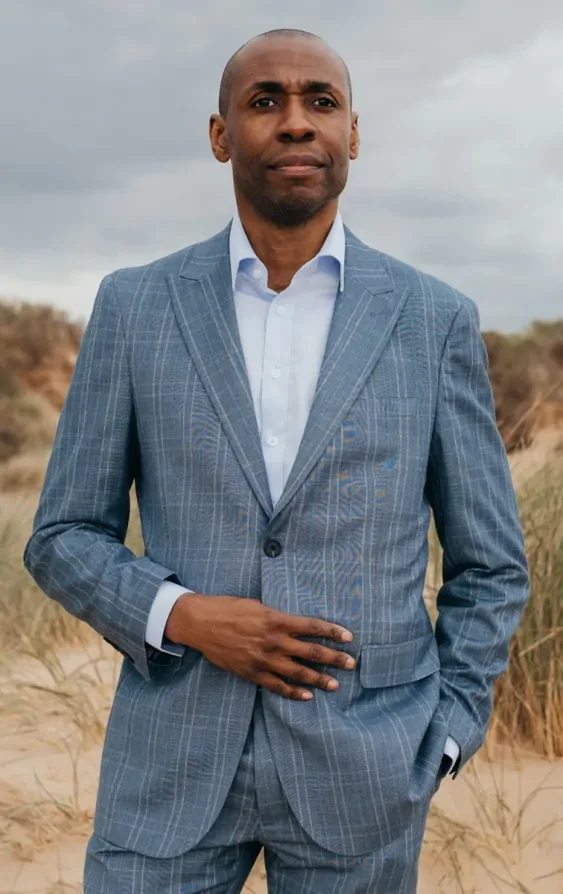 Light Blue Check Suit Jacket with Peak Lapel thumbnail 7