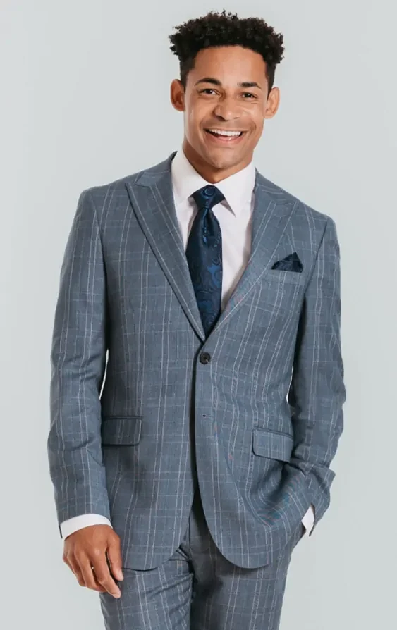Light Blue Check Suit with Peak Lapel thumbnail 2
