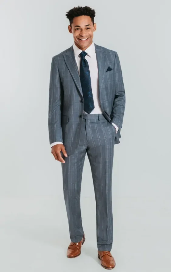Light Blue Check Suit with Peak Lapel thumbnail 3