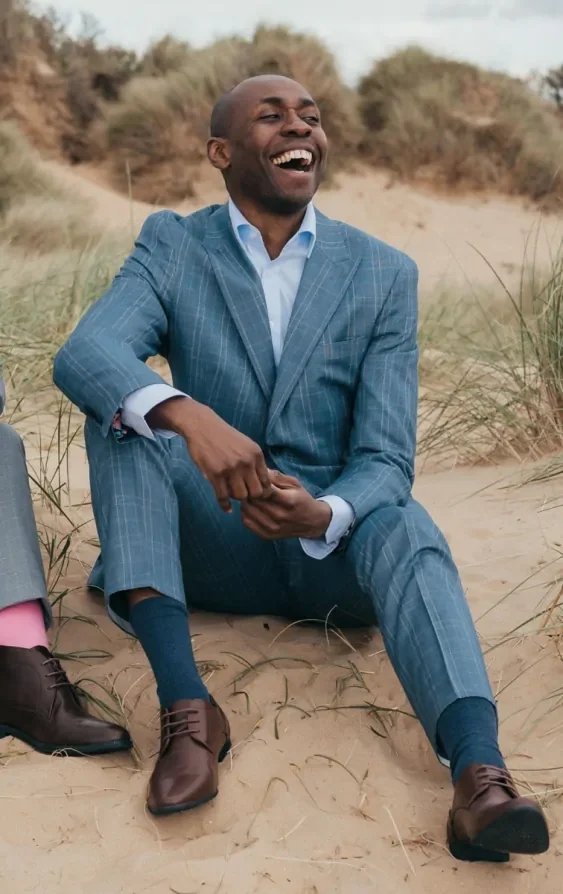 Light Blue Check Suit with Peak Lapel thumbnail 4