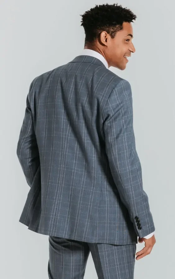 Light Blue Check Suit with Peak Lapel thumbnail 5