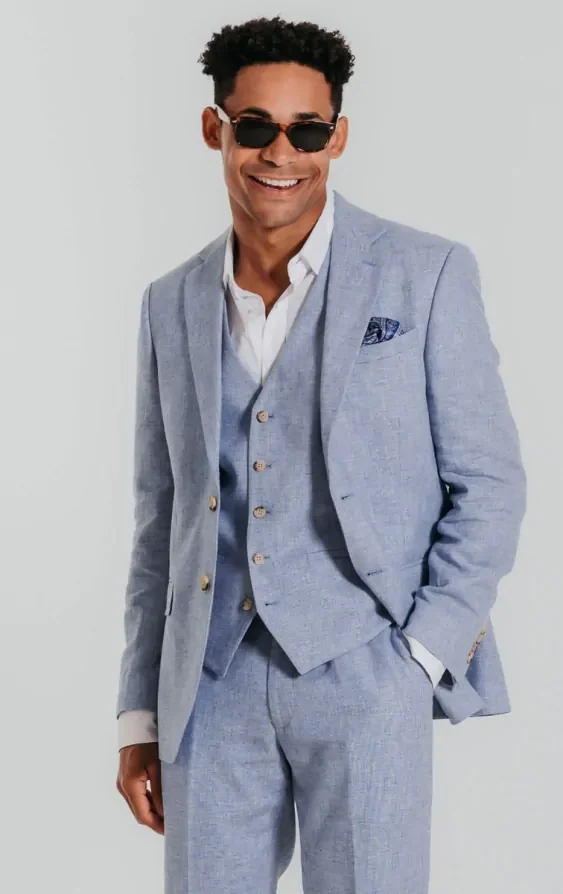 Light Blue Linen 3 Piece Suit thumbnail 2