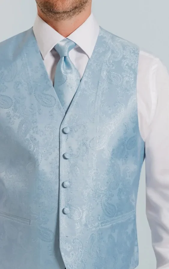 Light Blue Paisley Waistcoat thumbnail 4