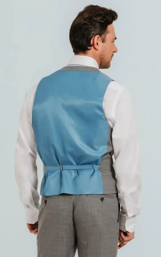 Light Grey Check Double Breasted Waistcoat thumbnail 4