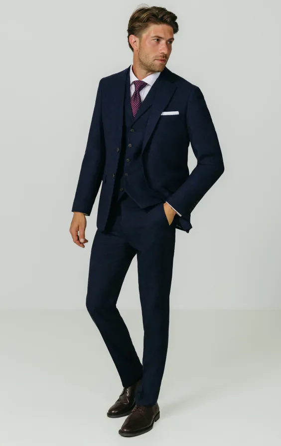 Navy Donegal Tweed 3 Piece Suit thumbnail 3