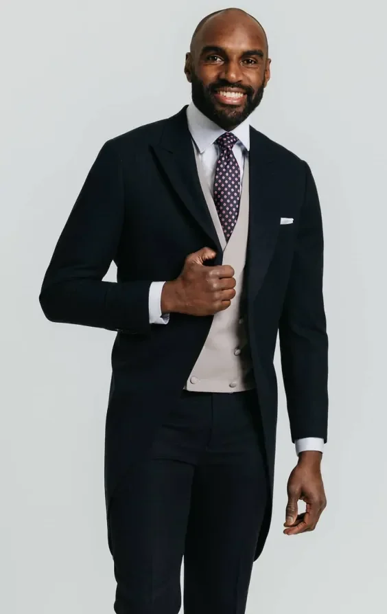 Navy Herringbone Morning Suit with Matching Trousers thumbnail 2