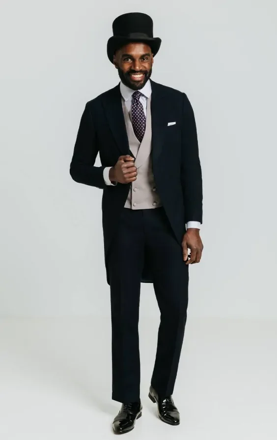 Navy Herringbone Morning Suit with Matching Trousers thumbnail 3