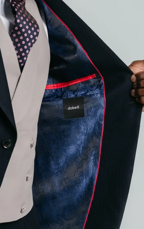 Navy Herringbone Morning Suit with Matching Trousers thumbnail 7