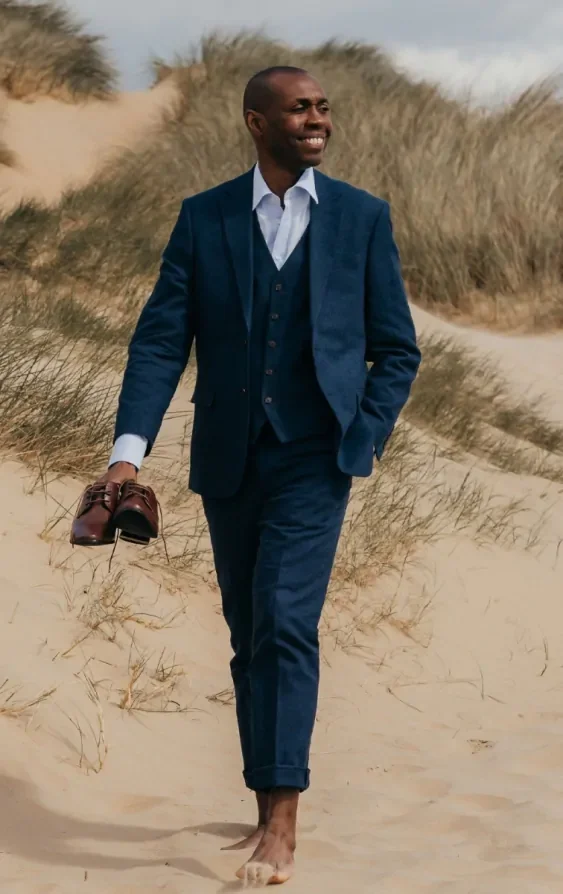 Navy Linen 3 Piece Suit thumbnail 4