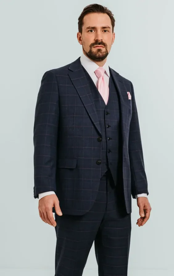 Navy with Pink Check 3 Piece Suit thumbnail 2