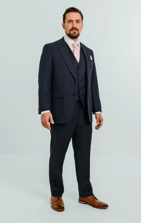 Navy with Pink Check 3 Piece Suit thumbnail 3