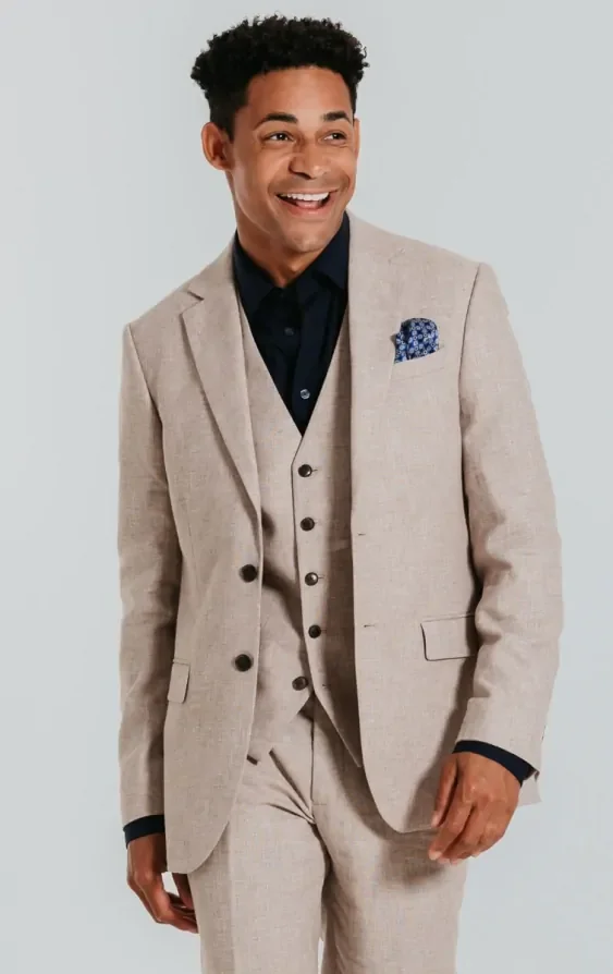 Sand Linen Slim Fit 3 Piece Suit thumbnail 2