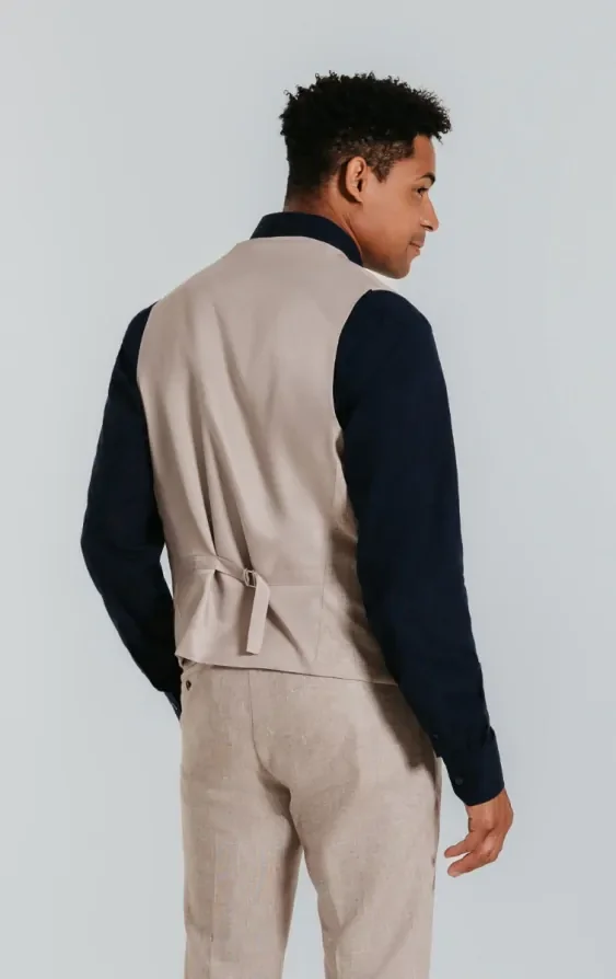 Sand Linen Slim Fit Waistcoat thumbnail 4