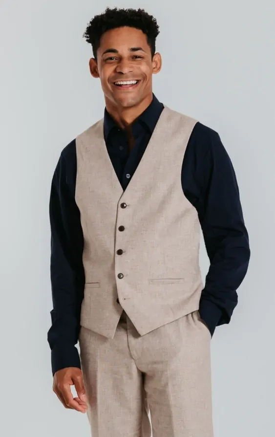 Sand Linen Waistcoat thumbnail 2