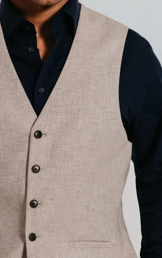 Sand Linen Waistcoat thumbnail 3