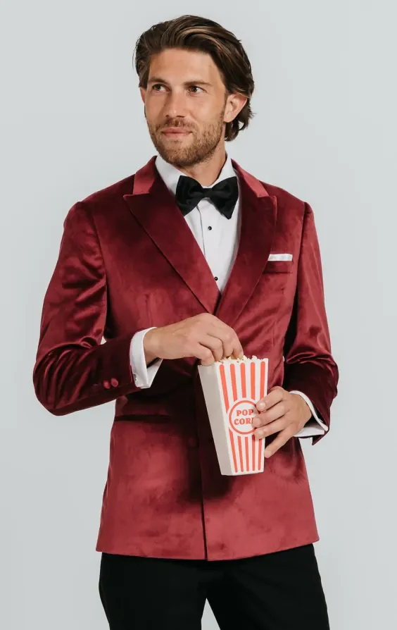 Double Breasted Burgundy Velvet Jacket thumbnail 3