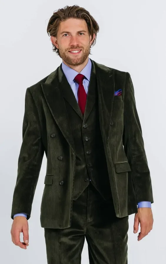 Double Breasted Green Corduroy 3 Piece Suit thumbnail 2