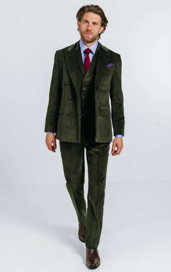 Double Breasted Green Corduroy 3 Piece Suit thumbnail 3