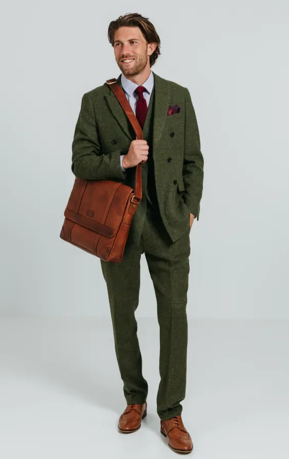 Double Breasted Green Windowpane Check Tweed 3 Piece Suit thumbnail 3