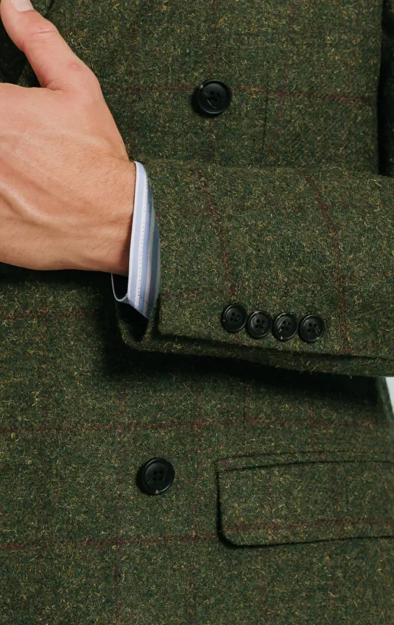 Double Breasted Green Windowpane Check Tweed 3 Piece Suit thumbnail 4