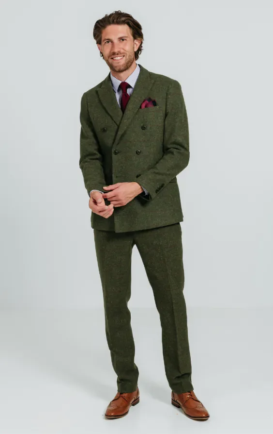 Double Breasted Green Windowpane Check Tweed Suit thumbnail 3