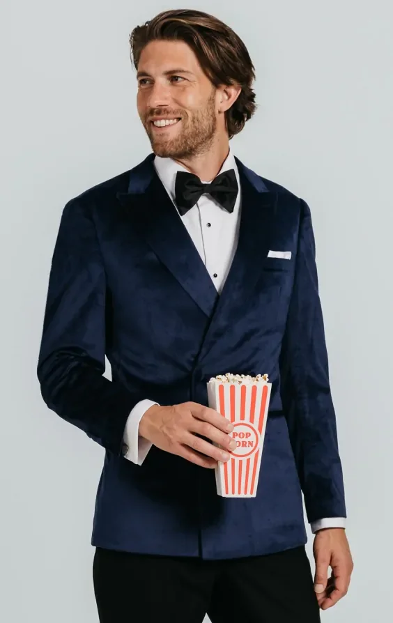 Double Breasted Navy Velvet Jacket thumbnail 3