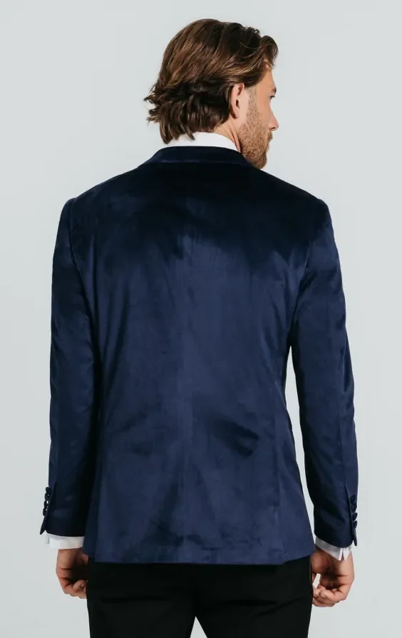 Double Breasted Navy Velvet Jacket thumbnail 4