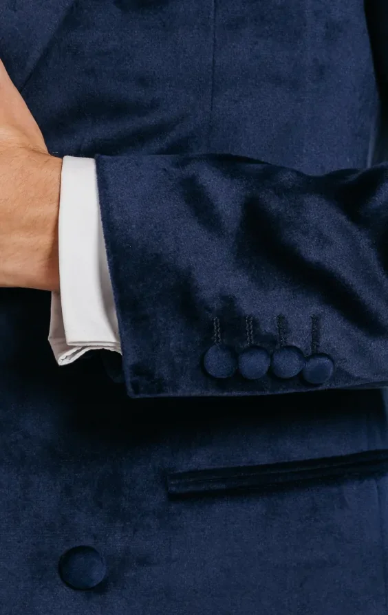 Double Breasted Navy Velvet Jacket thumbnail 5