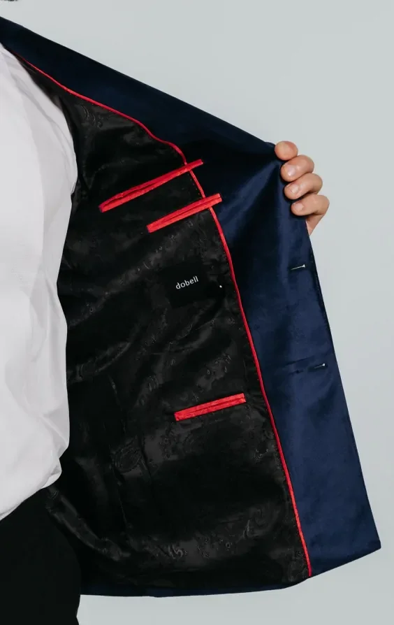 Double Breasted Navy Velvet Jacket thumbnail 7